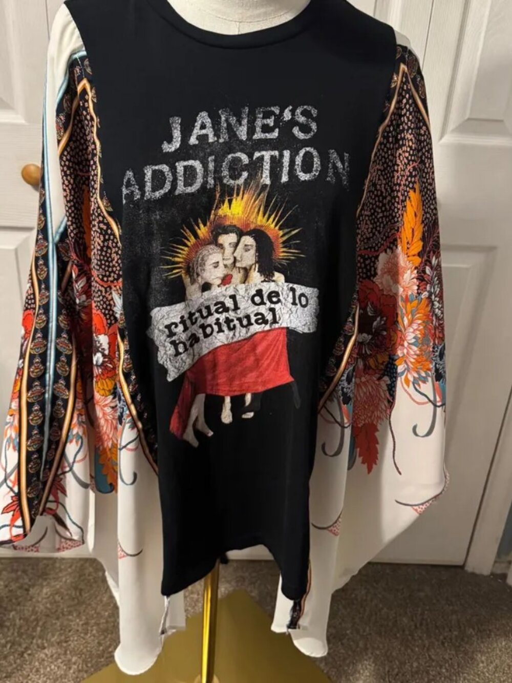 Jane’s Addiction Upcycled Graphic with Flowy Boho Printed Sleeves - OSFM